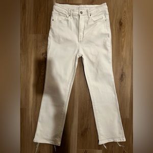 Risen jeans, size 30. White, high rise with raw edge hems.